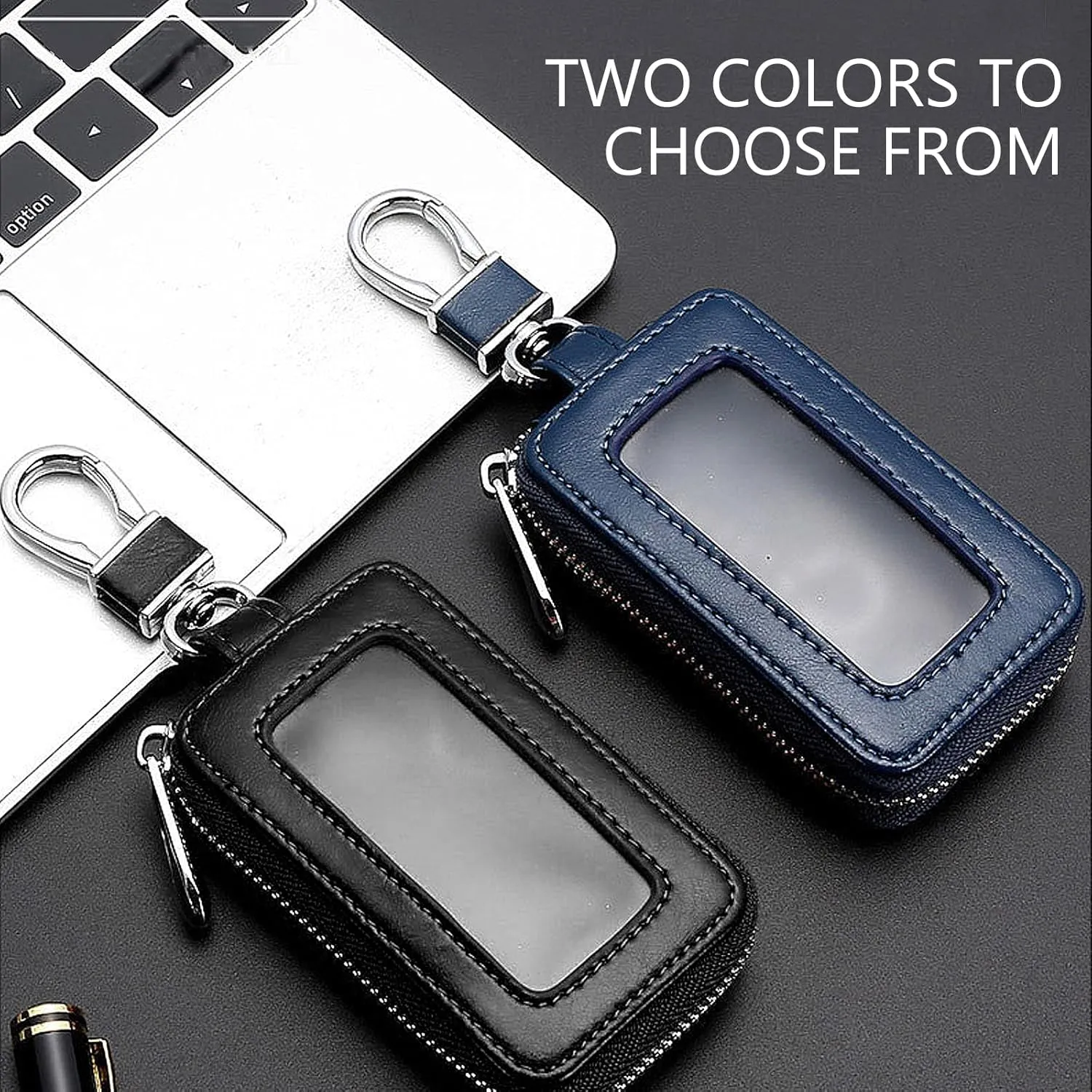 1 PC Car Key Chain Bag, Metal Hanging Buckle Key Bag, Car Remote Control Bag, Universal for Most Cars (Black)