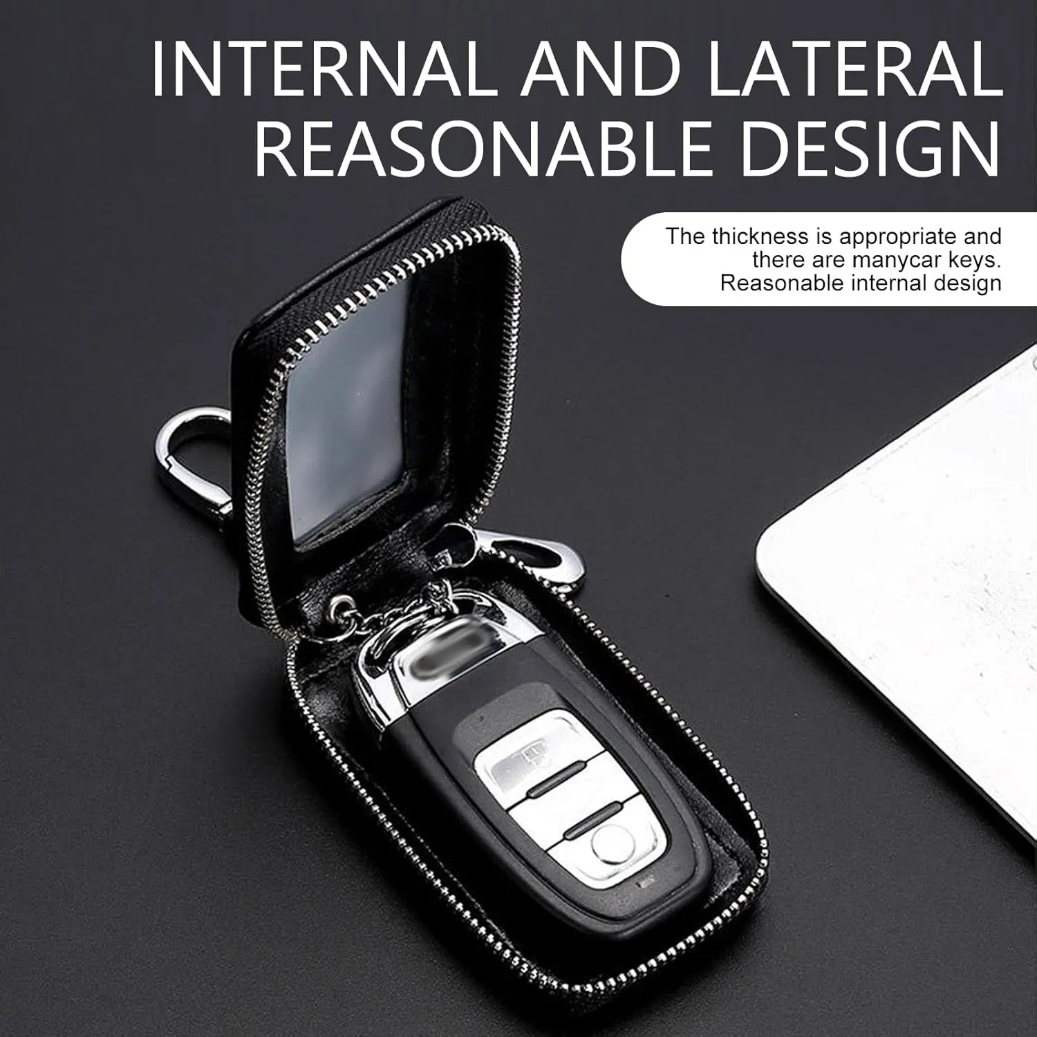 1 PC Car Key Chain Bag, Metal Hanging Buckle Key Bag, Car Remote Control Bag, Universal for Most Cars (Black)