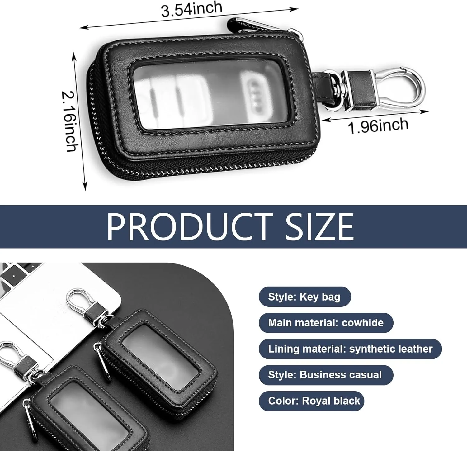 1 PC Car Key Chain Bag, Metal Hanging Buckle Key Bag, Car Remote Control Bag, Universal for Most Cars (Black)