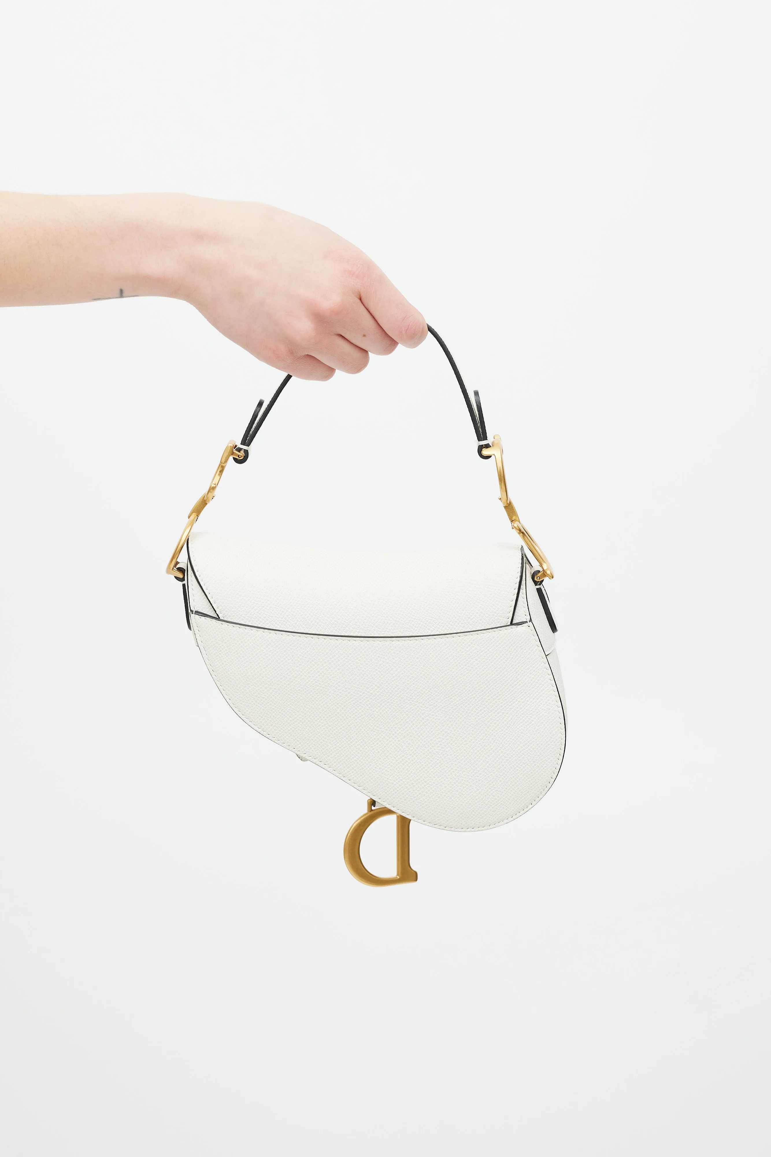 2020 White & Gold Leather Mini Saddle Bag
