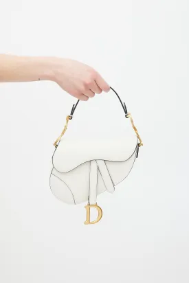 2020 White & Gold Leather Mini Saddle Bag