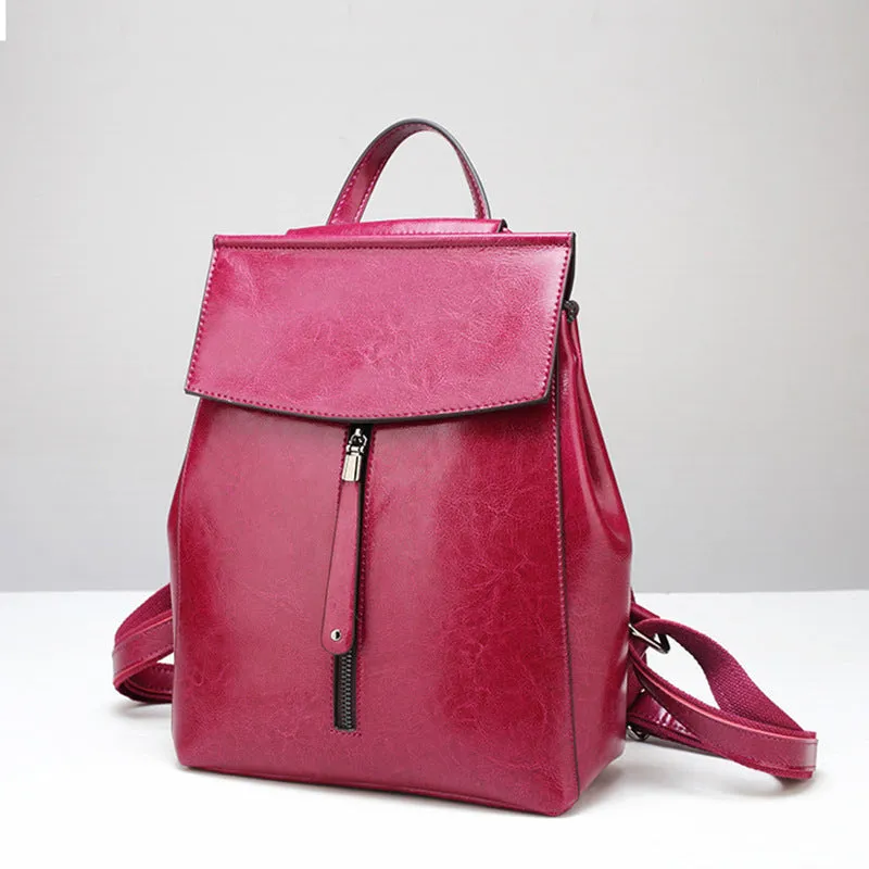 2025 new women's bags,  fashion genuine leather retro backpacks, oil wax cowhide backpacks, trendy school bags, Guangzhou wholesale