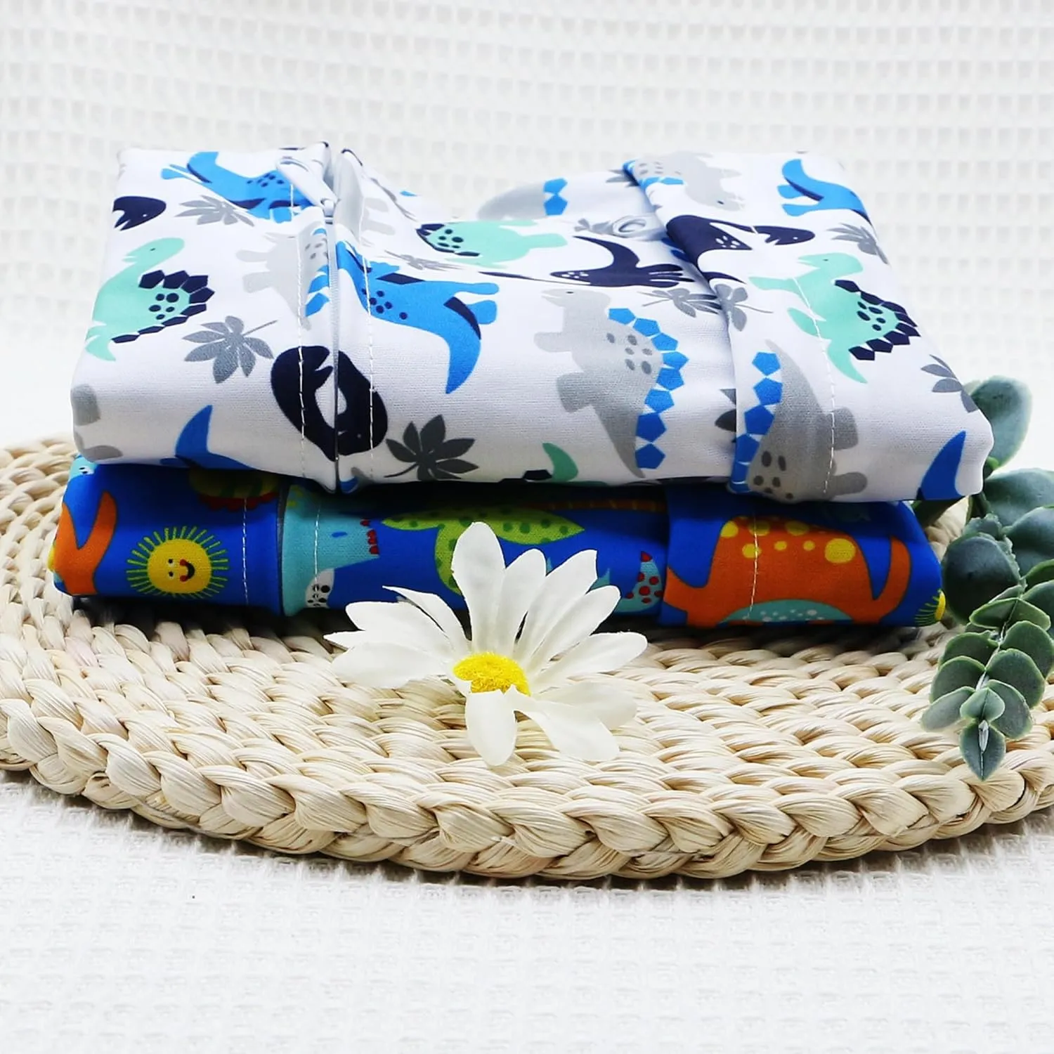 2pcs Cloth Diaper Wet Dry Bags Waterproof Reusable with Two Zippered Pockets Travel Beach Pool Daycare Soiled Baby Items Yoga Gym Bag for Swimsuits or Wet Clothes (DINOSAUR)