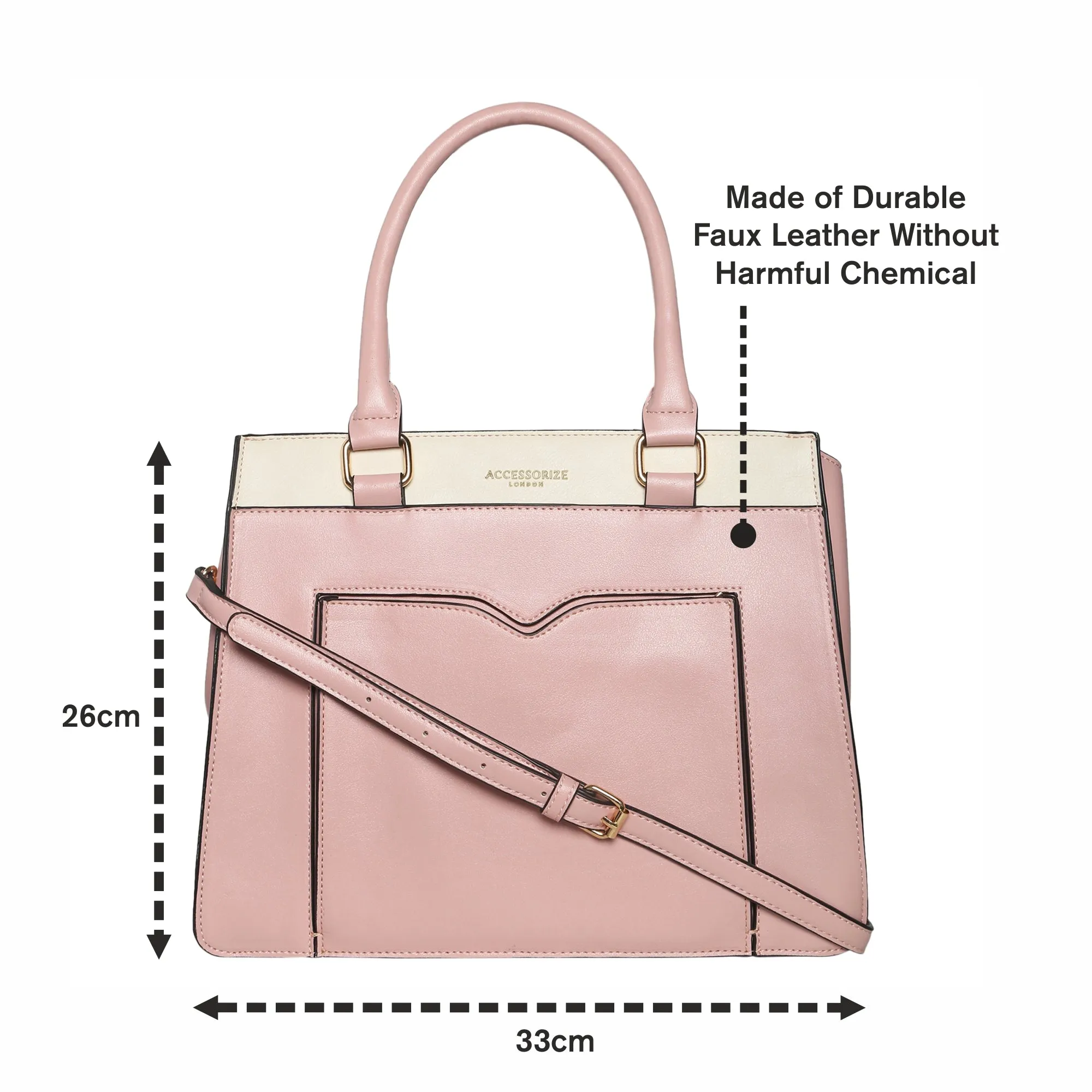 Accessorize London Women's Faux Leather Pink Athena Color Block handheld Bag