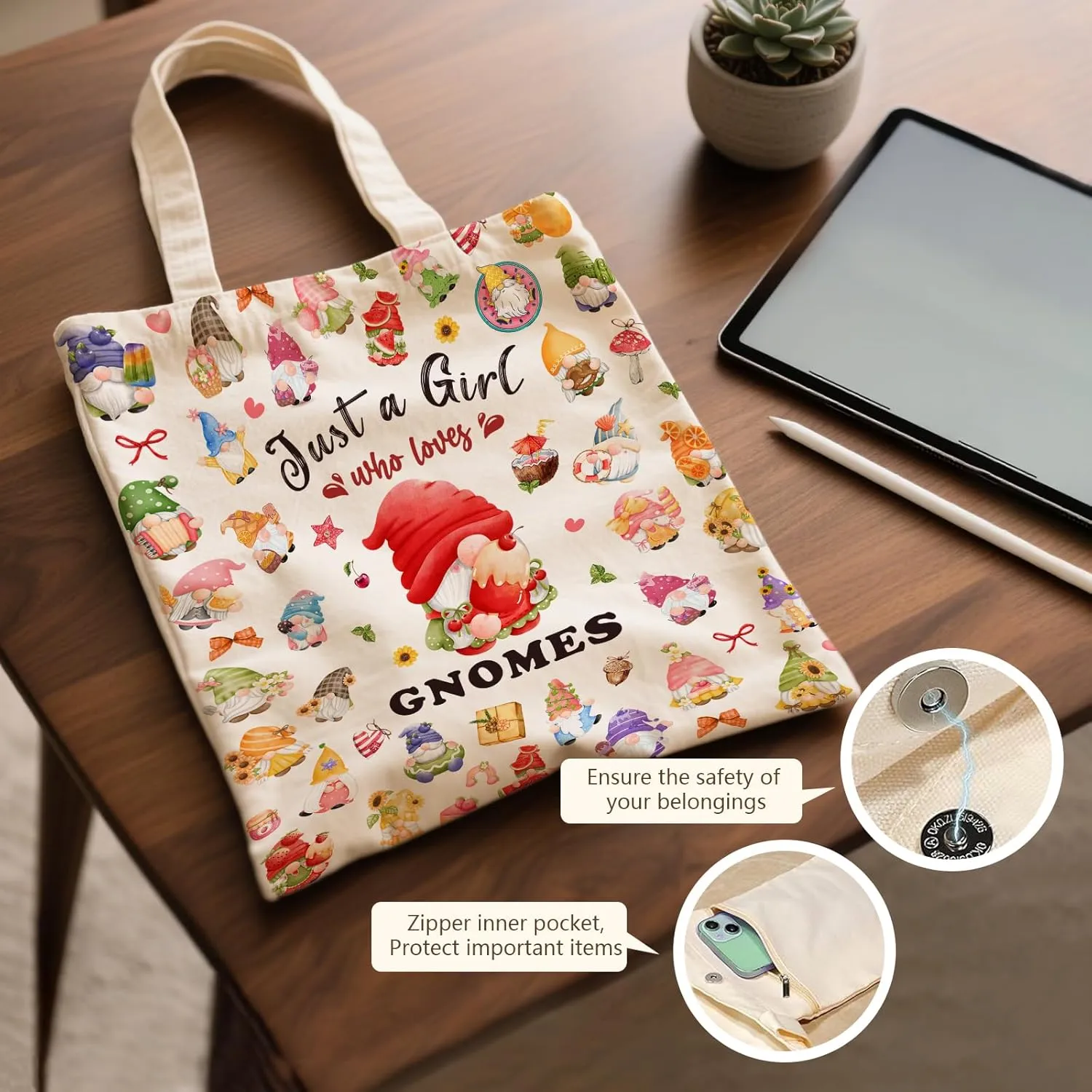 Aesthetic Canvas Tote Bag for Women - with Magnetic Snap Closure & Zipper Inner Pocket Reusable Totes Bag