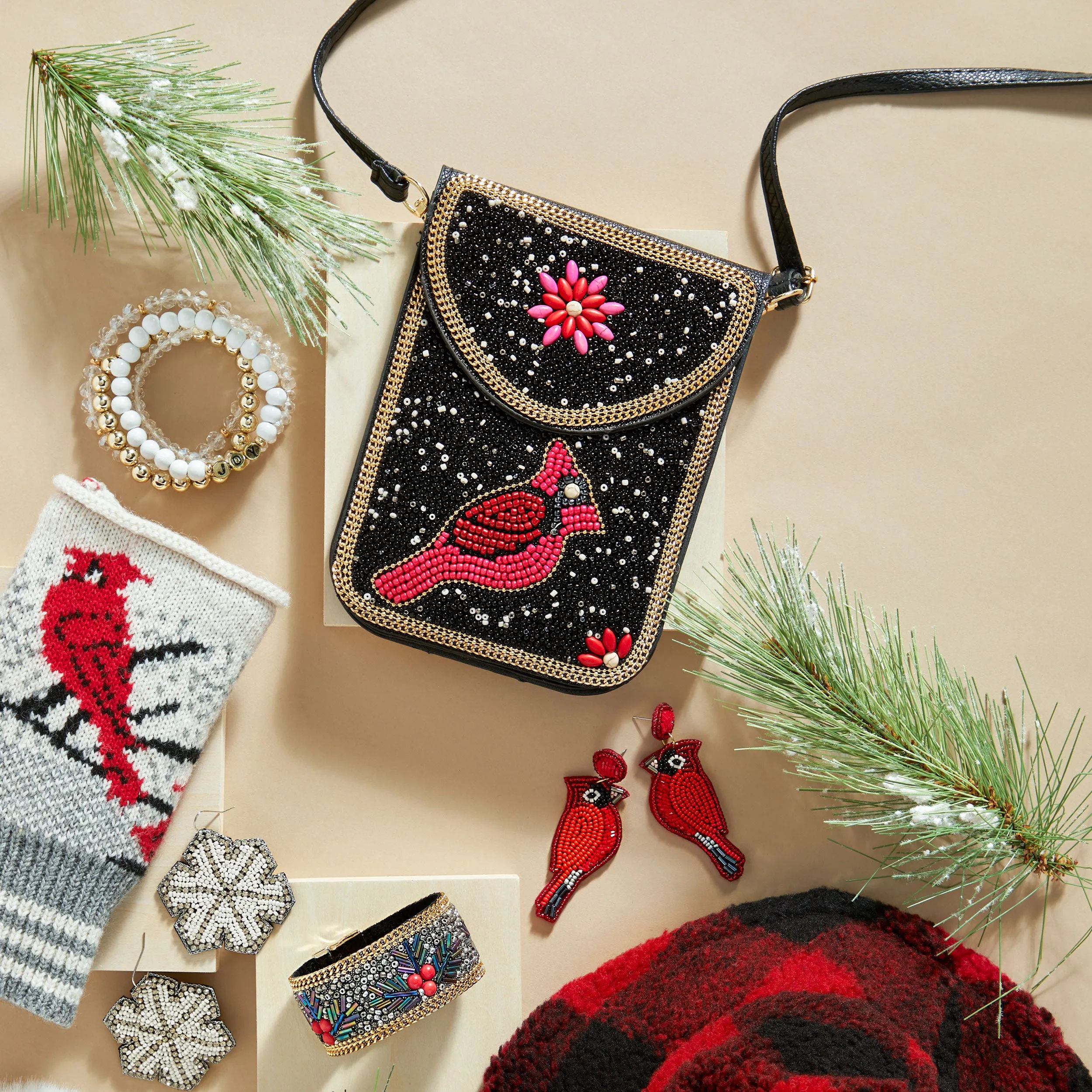 Artisan Beaded Holiday Crossbody - Cardinal
