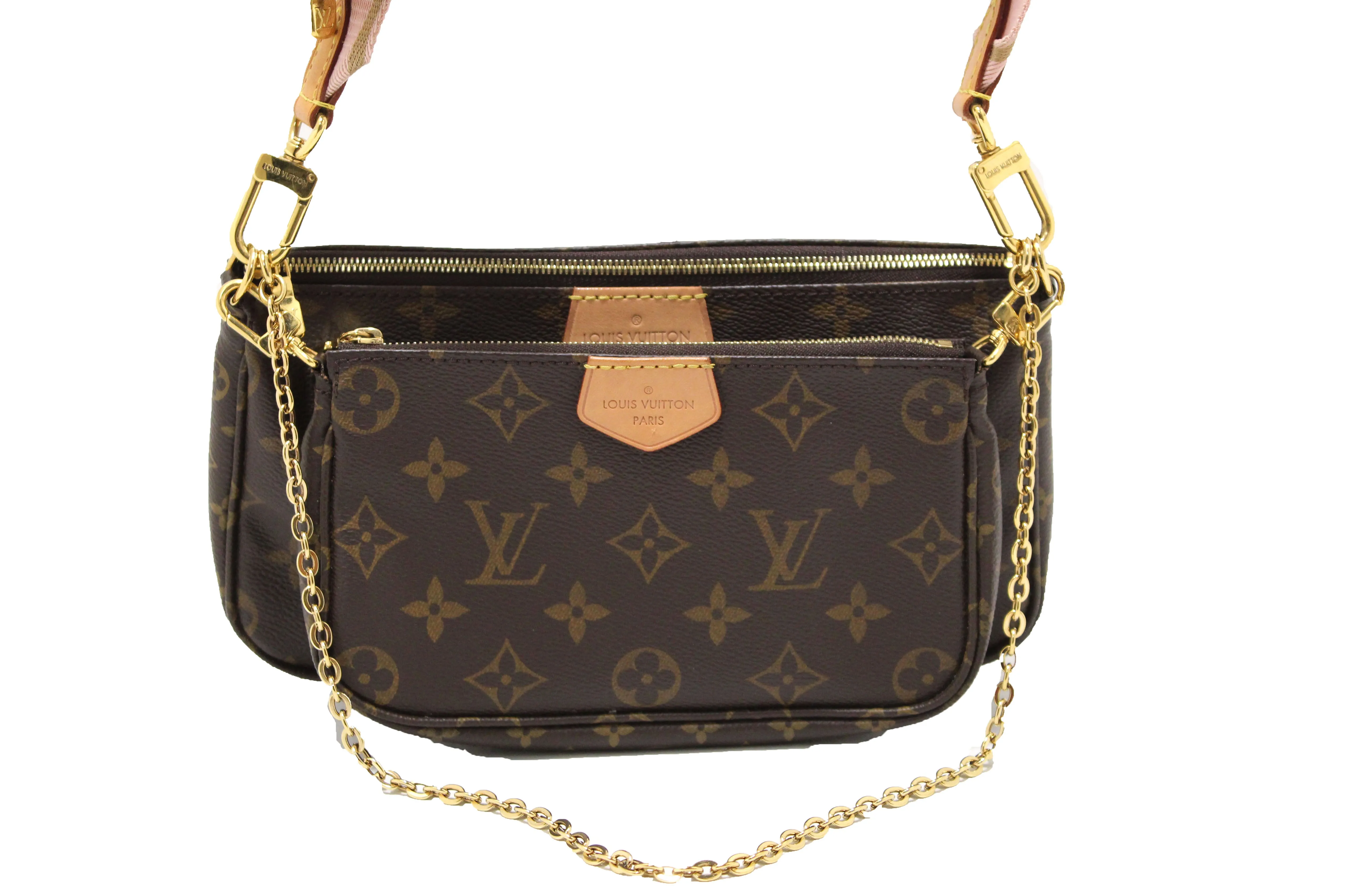 Authentic Louis Vuitton Classic Monogram Light Pink Strap Multi-Pochette Accessoires Bag