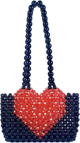 Beaded Purse Heart Beaded Handmade Handbag for Women Y2K Fashionable Party Sweet Shoulder Bag for Vacation Travel Daily Use