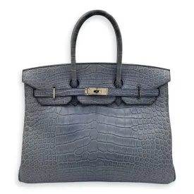 Birkin 35 Blue Brighton in Matte Alligator, Palladium hardware