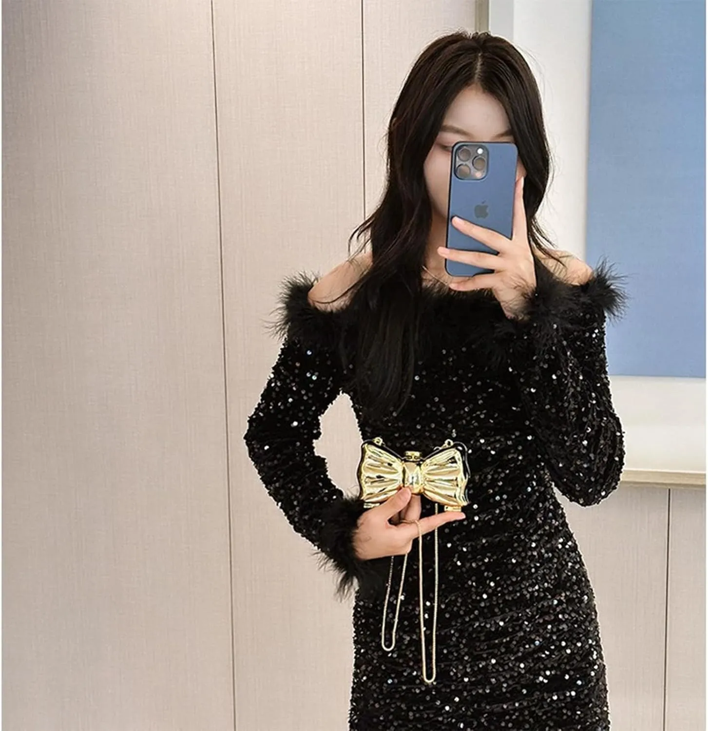 Bow Purse for Women Mini Bow Flower Clutch Purse Crossbody Cute Clutch Y2k Bow Metallic Small Party Mirror Handbag