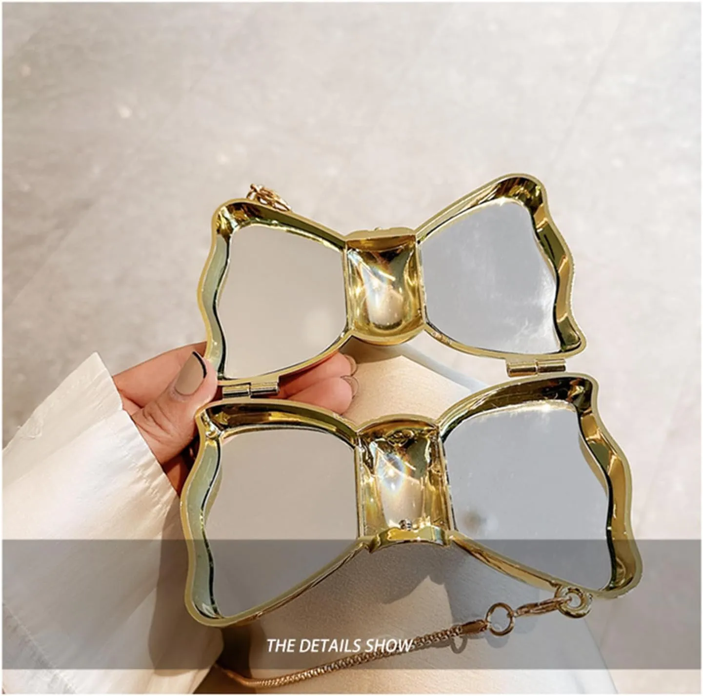Bow Purse for Women Mini Bow Flower Clutch Purse Crossbody Cute Clutch Y2k Bow Metallic Small Party Mirror Handbag
