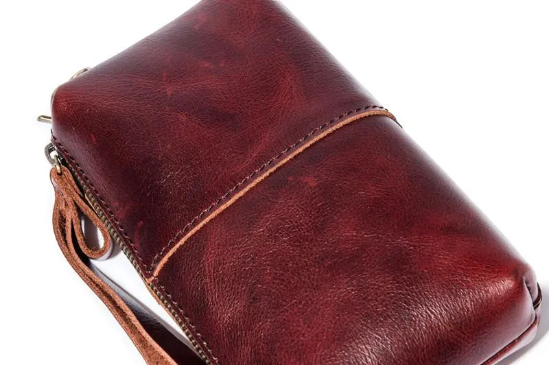 Brown MENS LEATHER ZIPPER CLUTCH WRISTLET PURSE BAG CLUTCH Wallet FOR MEN