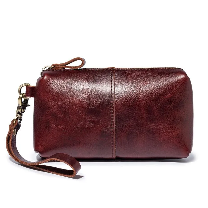 Brown MENS LEATHER ZIPPER CLUTCH WRISTLET PURSE BAG CLUTCH Wallet FOR MEN