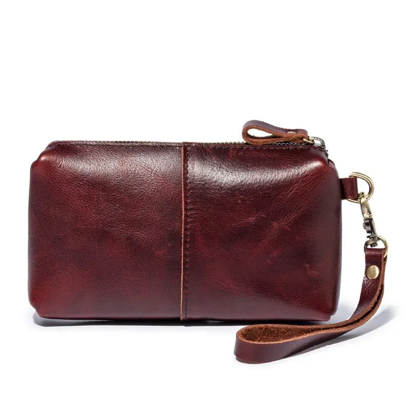 Brown MENS LEATHER ZIPPER CLUTCH WRISTLET PURSE BAG CLUTCH Wallet FOR MEN