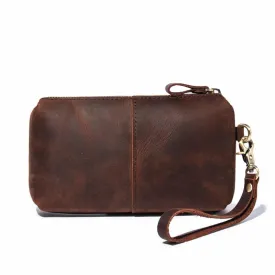 Brown MENS LEATHER ZIPPER CLUTCH WRISTLET PURSE BAG CLUTCH Wallet FOR MEN