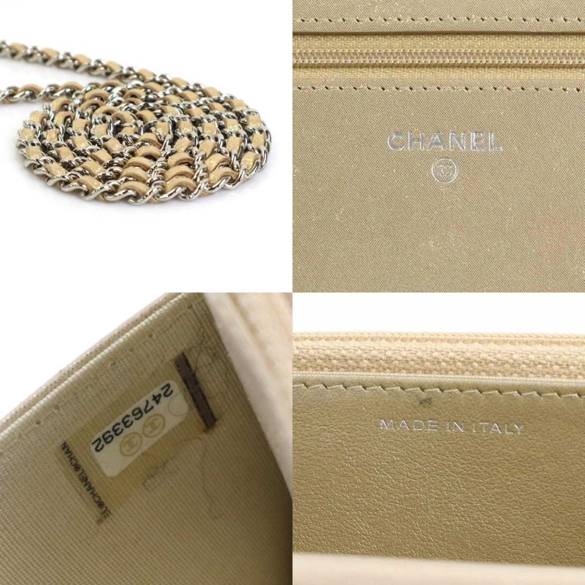 CHANEL Wallet Chain Shoulder Bag Coco Mark Leather/Metal Gold/Silver Women's e55872a
