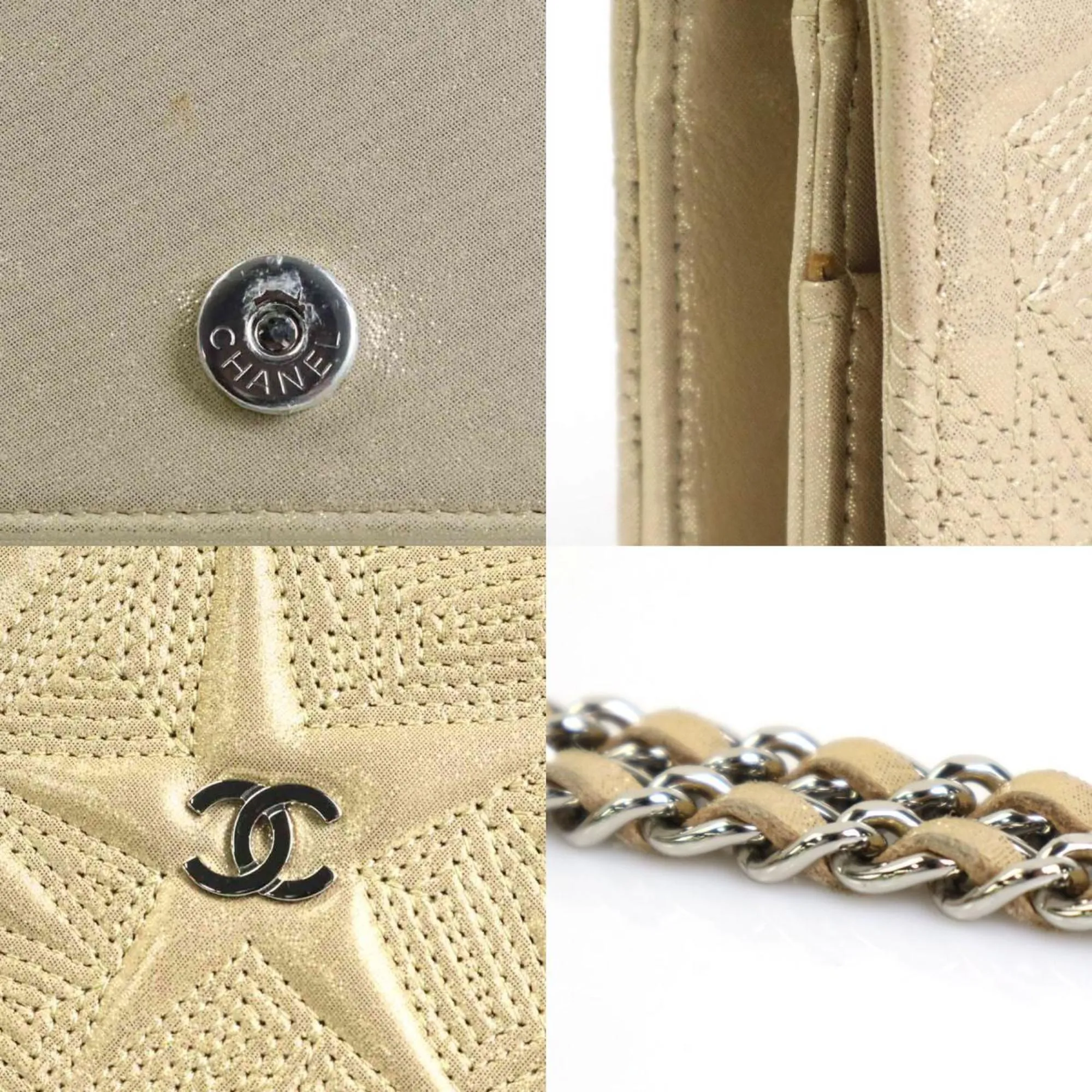CHANEL Wallet Chain Shoulder Bag Coco Mark Leather/Metal Gold/Silver Women's e55872a