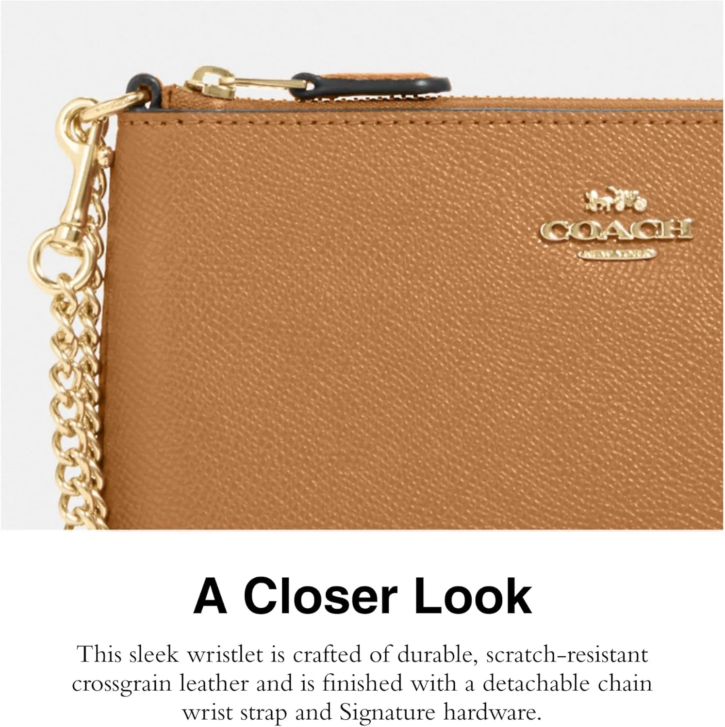 Coach Women's Crossgrain Leather Wristlet W Chain