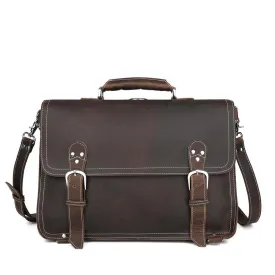 Coffee Leather Shoulder Messenger Bag