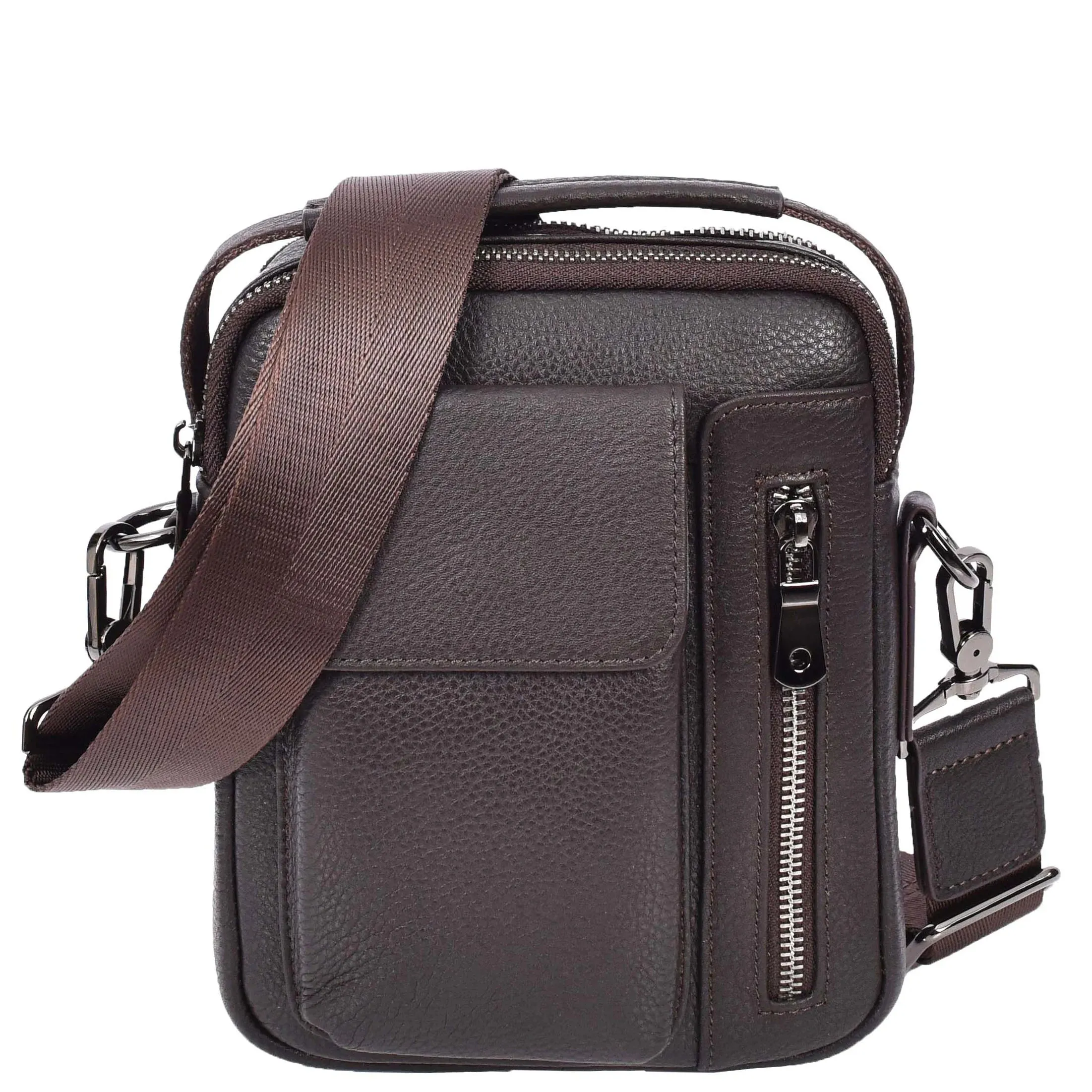 Crosso Men's Leather Cross-Body Organiser Flight Bag Brown