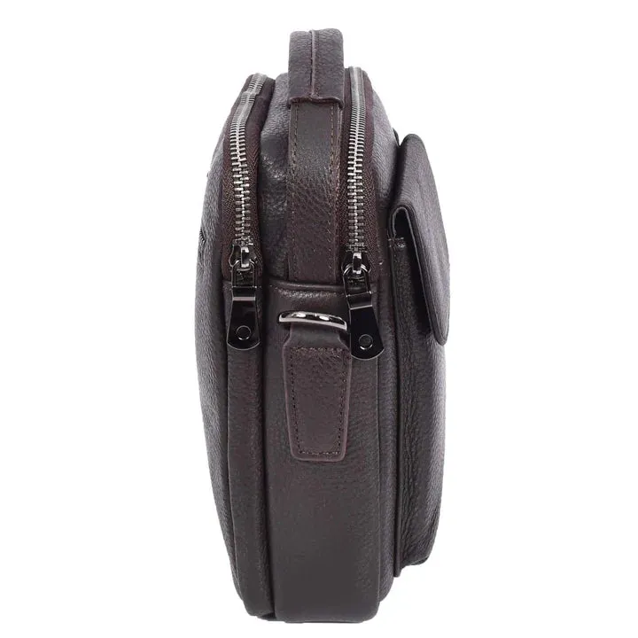 Crosso Men's Leather Cross-Body Organiser Flight Bag Brown