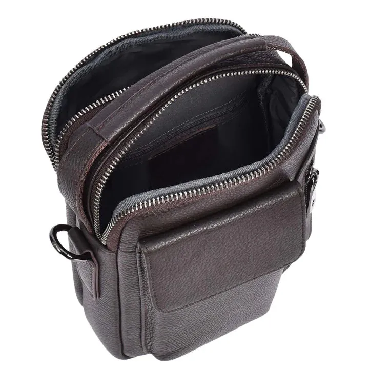 Crosso Men's Leather Cross-Body Organiser Flight Bag Brown