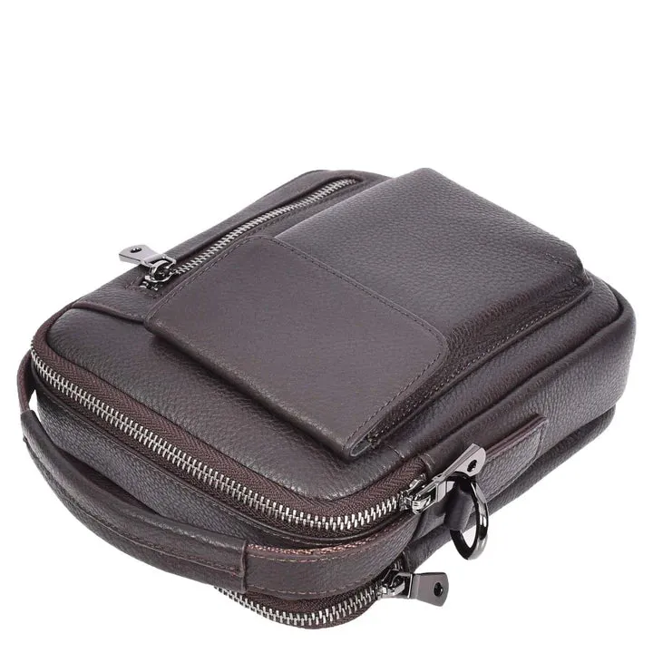 Crosso Men's Leather Cross-Body Organiser Flight Bag Brown