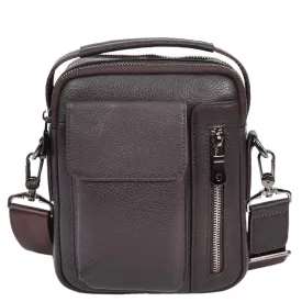 Crosso Men's Leather Cross-Body Organiser Flight Bag Brown