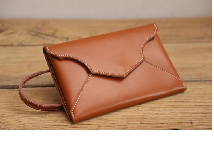Cute Black LEATHER Envelope WOMEN SHOULDER BAG Handmade Slim Envelope Crossbody Purse FOR WOMEN