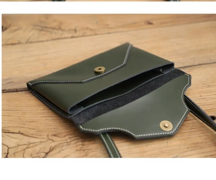 Cute Black LEATHER Envelope WOMEN SHOULDER BAG Handmade Slim Envelope Crossbody Purse FOR WOMEN