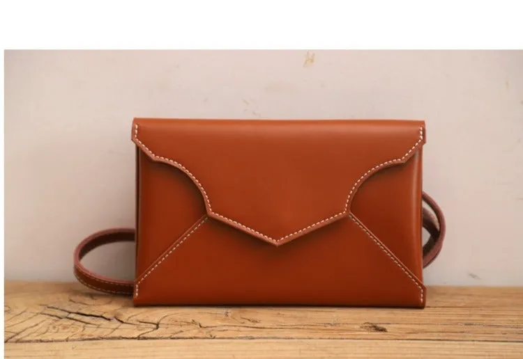 Cute Black LEATHER Envelope WOMEN SHOULDER BAG Handmade Slim Envelope Crossbody Purse FOR WOMEN
