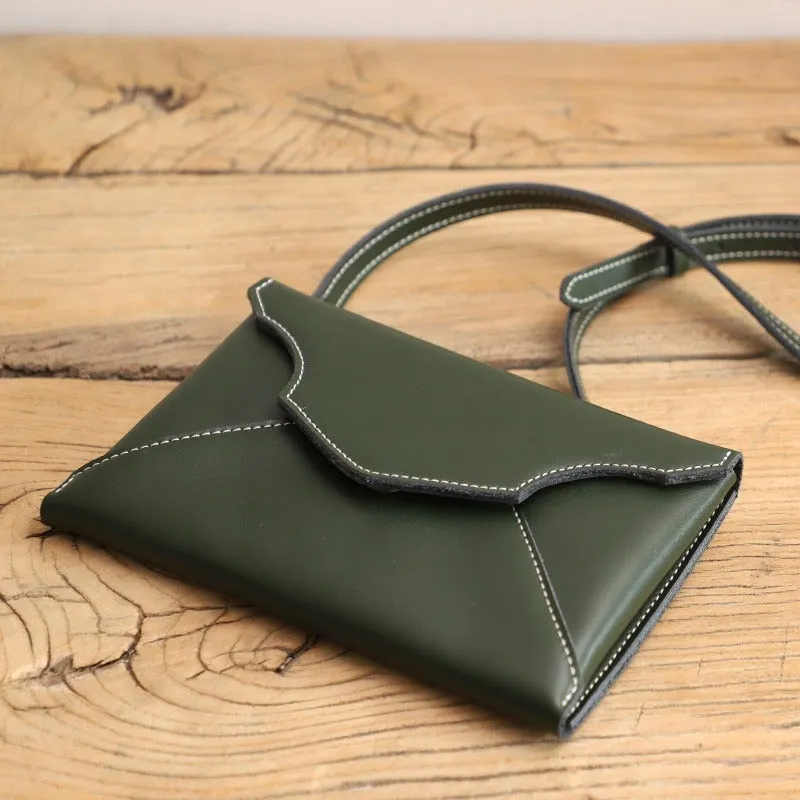 Cute Black LEATHER Envelope WOMEN SHOULDER BAG Handmade Slim Envelope Crossbody Purse FOR WOMEN