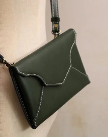 Cute Black LEATHER Envelope WOMEN SHOULDER BAG Handmade Slim Envelope Crossbody Purse FOR WOMEN