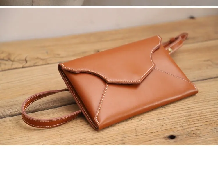 Cute Black LEATHER Envelope WOMEN SHOULDER BAG Handmade Slim Envelope Crossbody Purse FOR WOMEN