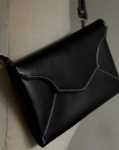 Cute Black LEATHER Envelope WOMEN SHOULDER BAG Handmade Slim Envelope Crossbody Purse FOR WOMEN