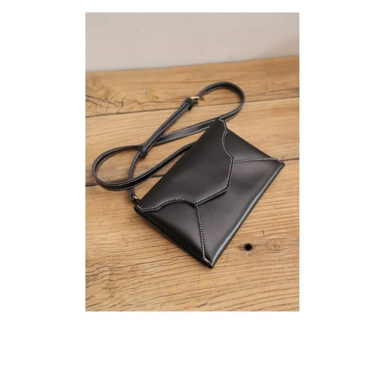 Cute Black LEATHER Envelope WOMEN SHOULDER BAG Handmade Slim Envelope Crossbody Purse FOR WOMEN