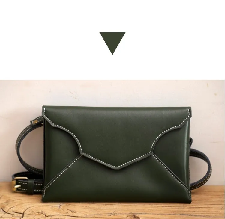 Cute Black LEATHER Envelope WOMEN SHOULDER BAG Handmade Slim Envelope Crossbody Purse FOR WOMEN