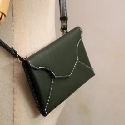 Cute Black LEATHER Envelope WOMEN SHOULDER BAG Handmade Slim Envelope Crossbody Purse FOR WOMEN