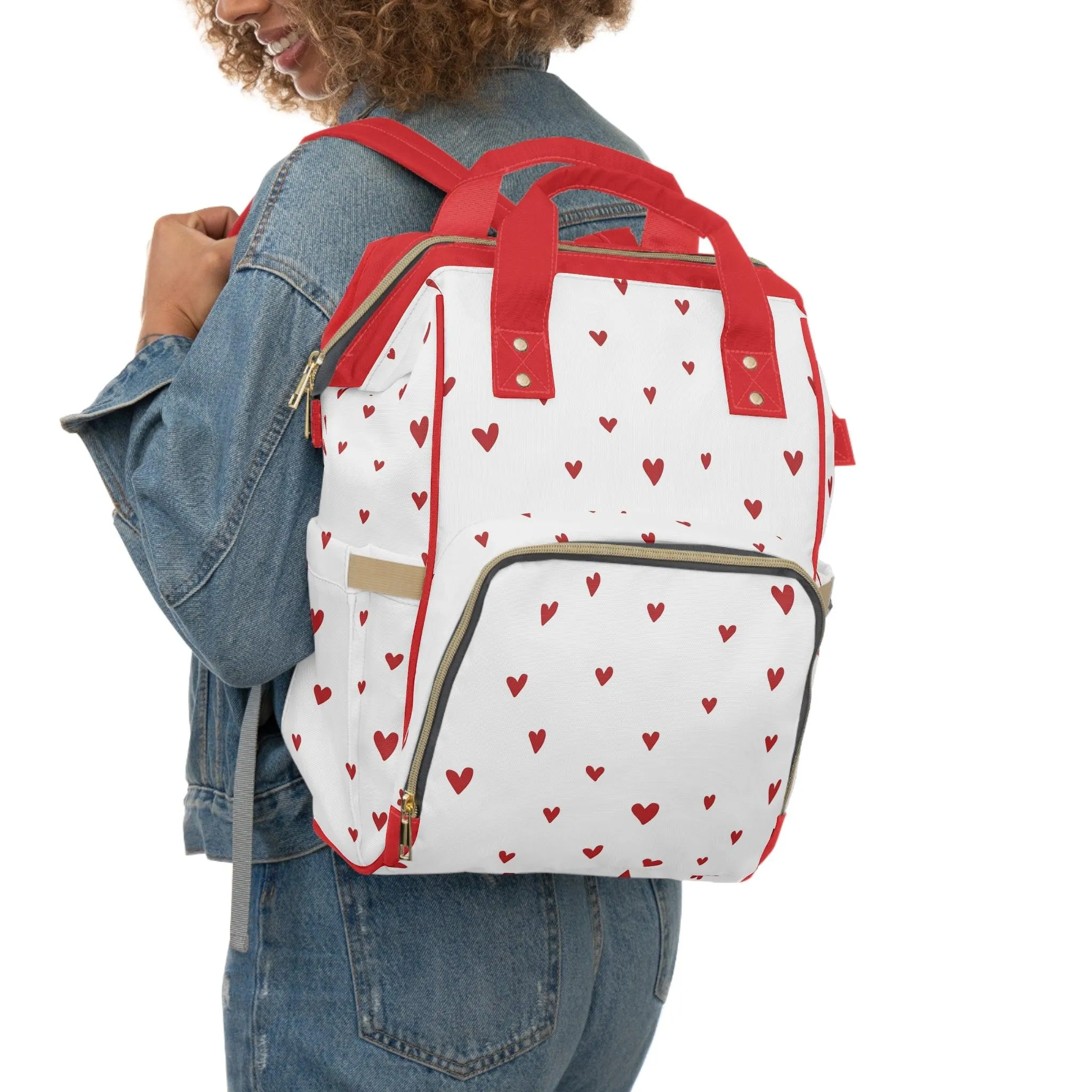 Deluxe Nylon Diaper Backpack with Elegant Heart Accent