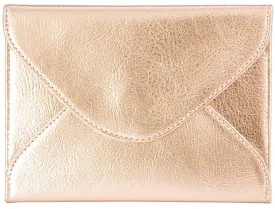 Extra-Small Envelope Clutch Bag, 6.7 x 5.2 inches, Metallic Rose Gold For Cosmetics, Makeup, Cellphone, and Wallet - Made of Premium Vegan Leather (XSV5)