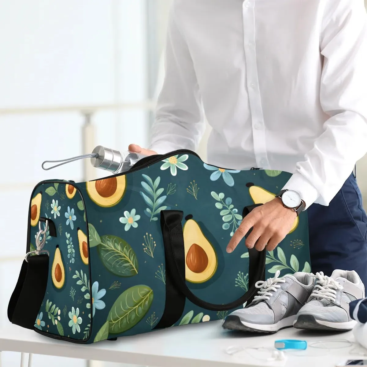 Foldable Travel Bag Avocado Flower Leaves Lightweight Carry On Bags for Airplanes Waterproof Travel Duffle Bag For Gym Weekend Overnight