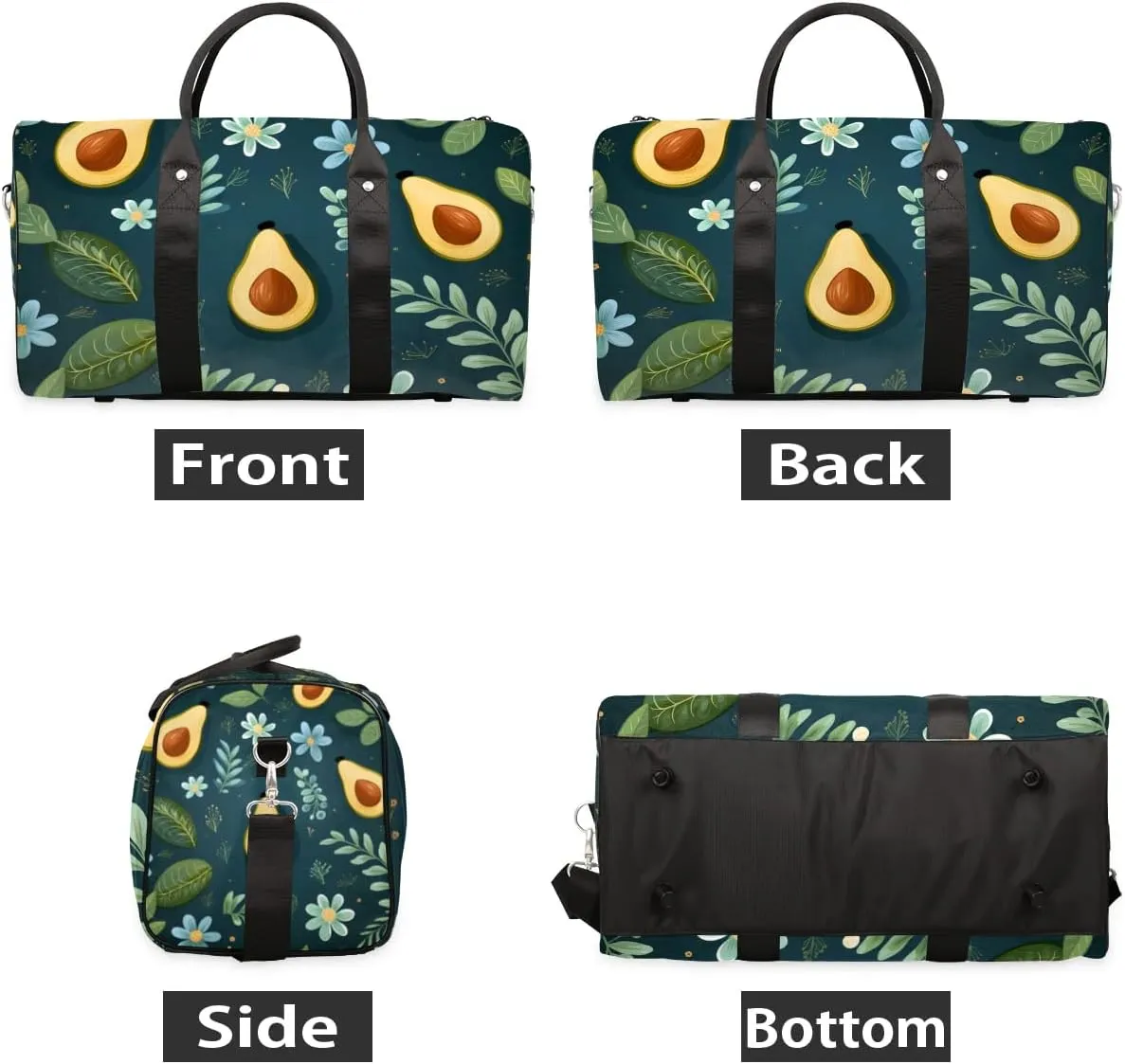 Foldable Travel Bag Avocado Flower Leaves Lightweight Carry On Bags for Airplanes Waterproof Travel Duffle Bag For Gym Weekend Overnight