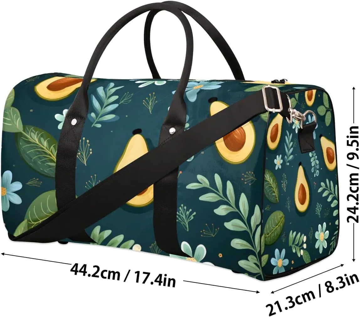 Foldable Travel Bag Avocado Flower Leaves Lightweight Carry On Bags for Airplanes Waterproof Travel Duffle Bag For Gym Weekend Overnight