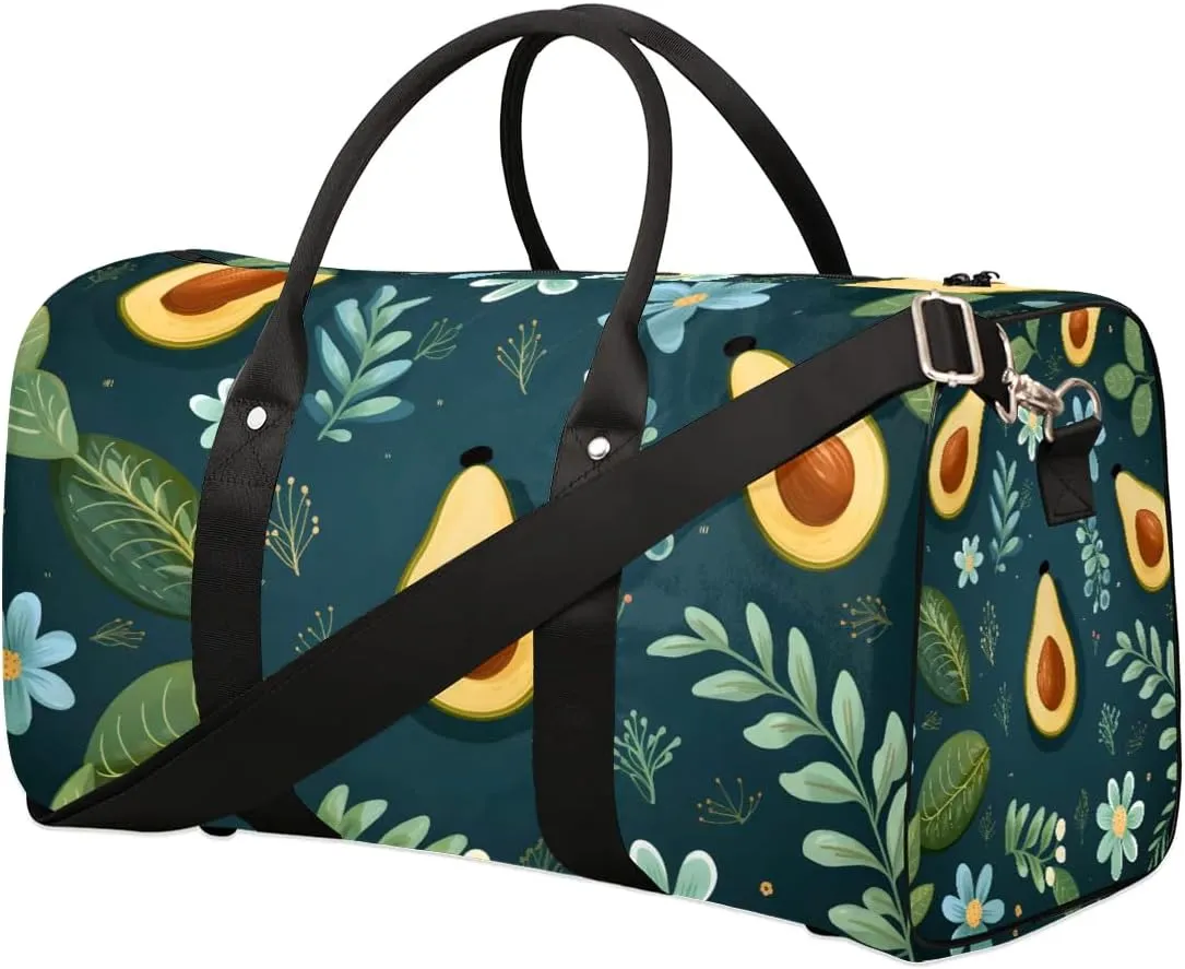 Foldable Travel Bag Avocado Flower Leaves Lightweight Carry On Bags for Airplanes Waterproof Travel Duffle Bag For Gym Weekend Overnight