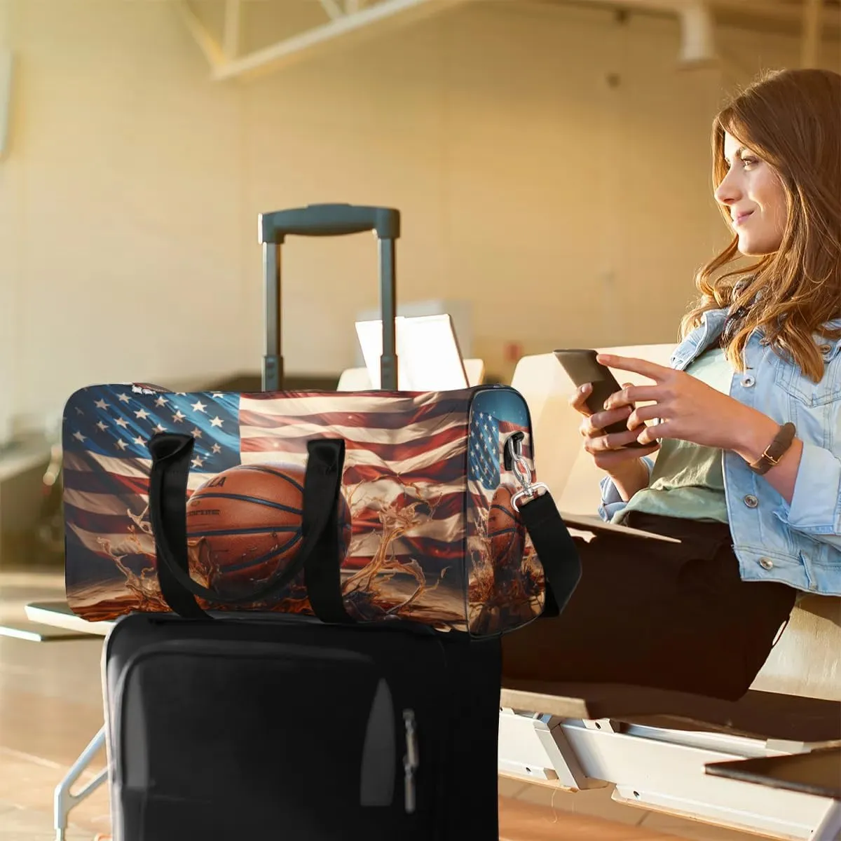 Foldable Travel Bag Basketball Design Lightweight Carry On Bags for Airplanes Waterproof Travel Duffle Bag For Gym Weekend Overnight