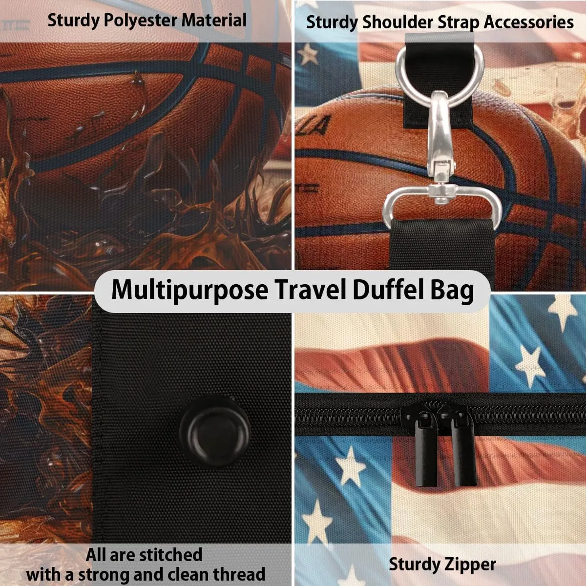 Foldable Travel Bag Basketball Design Lightweight Carry On Bags for Airplanes Waterproof Travel Duffle Bag For Gym Weekend Overnight