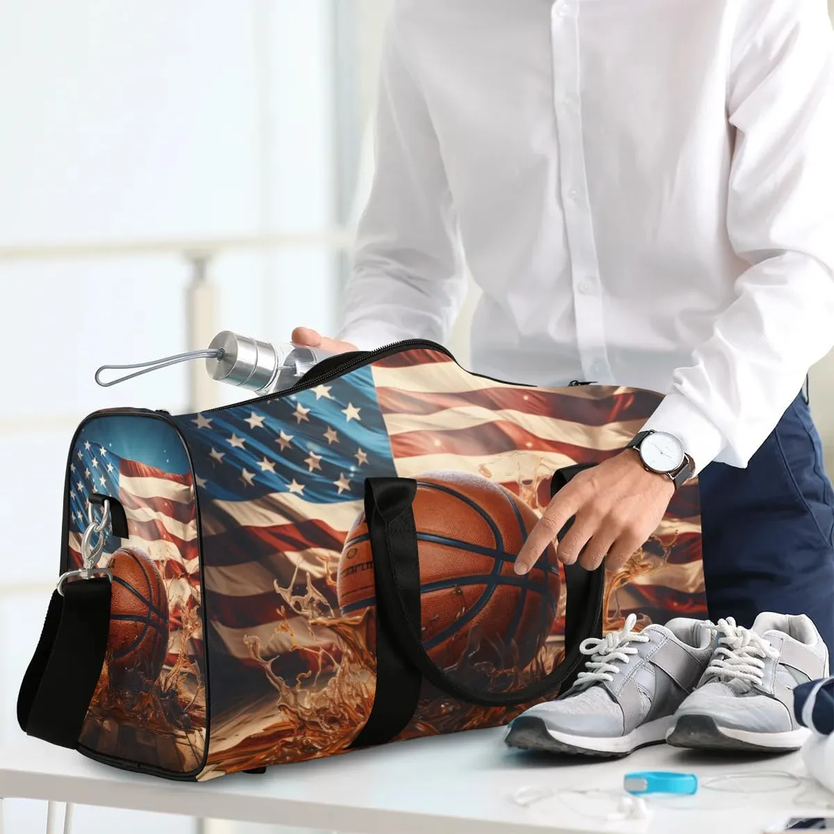 Foldable Travel Bag Basketball Design Lightweight Carry On Bags for Airplanes Waterproof Travel Duffle Bag For Gym Weekend Overnight