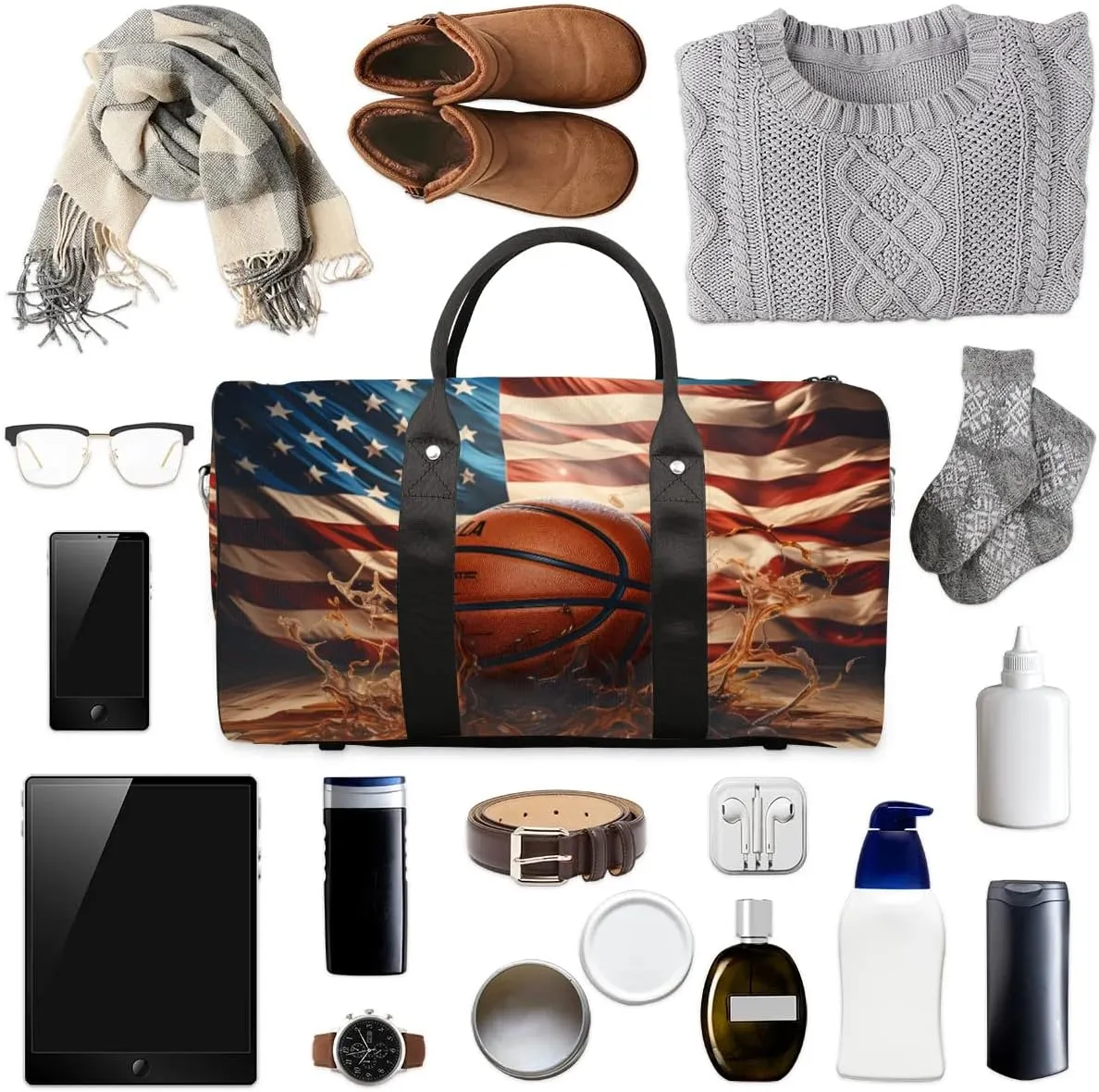 Foldable Travel Bag Basketball Design Lightweight Carry On Bags for Airplanes Waterproof Travel Duffle Bag For Gym Weekend Overnight