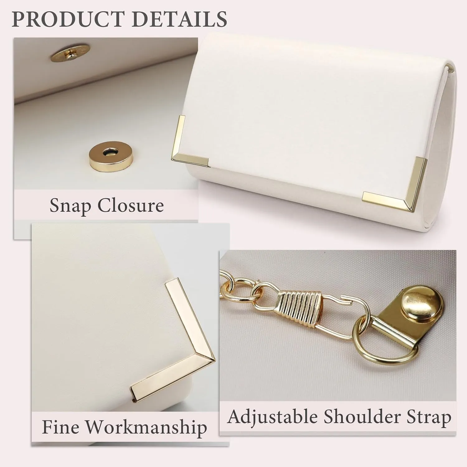 FuninCrea Clutch Purses for Women Elegant Evening Bag with 100cm Removable Chain, Flapover Shoulder Bag Women's Handbags