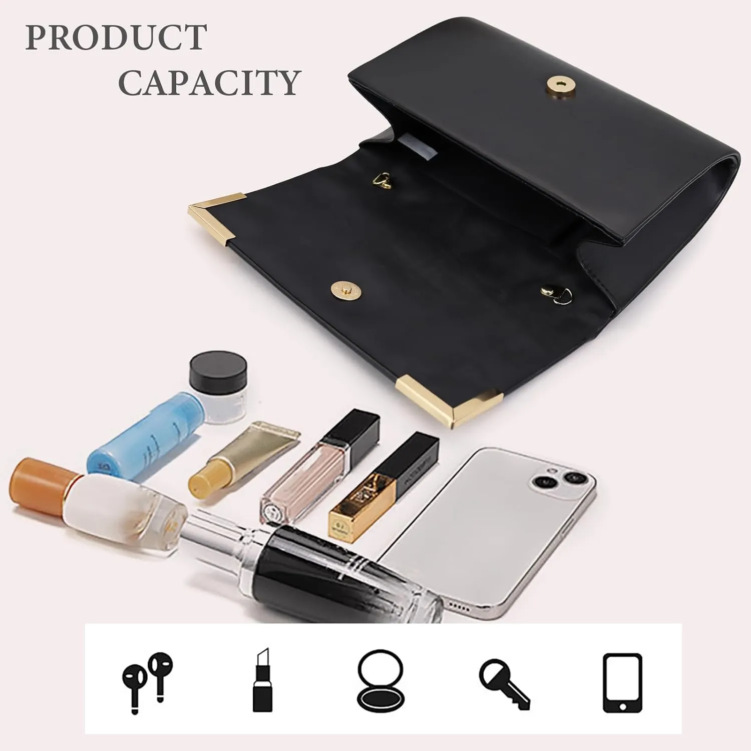 FuninCrea Clutch Purses for Women Elegant Evening Bag with 100cm Removable Chain, Flapover Shoulder Bag Women's Handbags